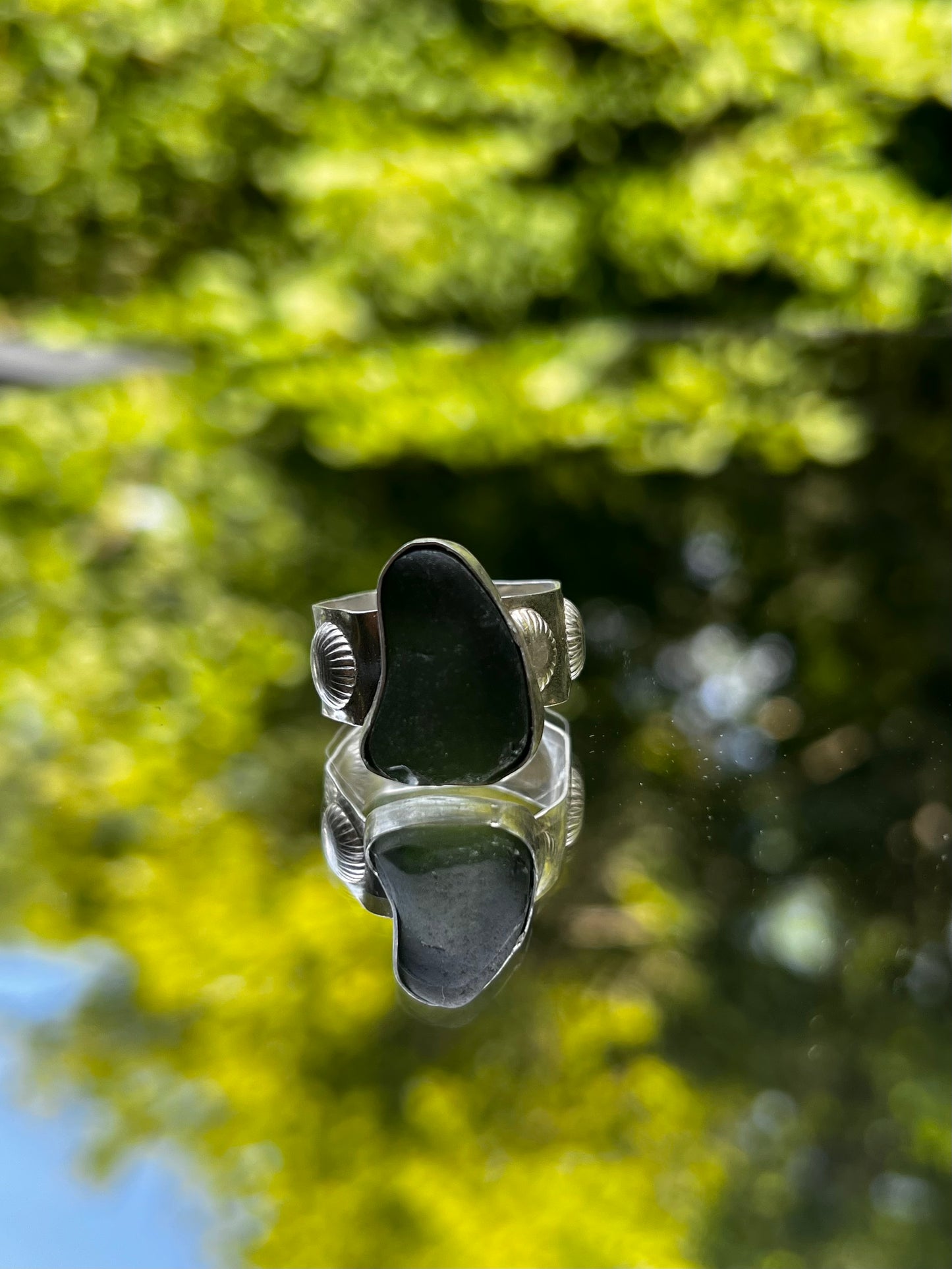 Green Sea Glass Shark Fin Ring