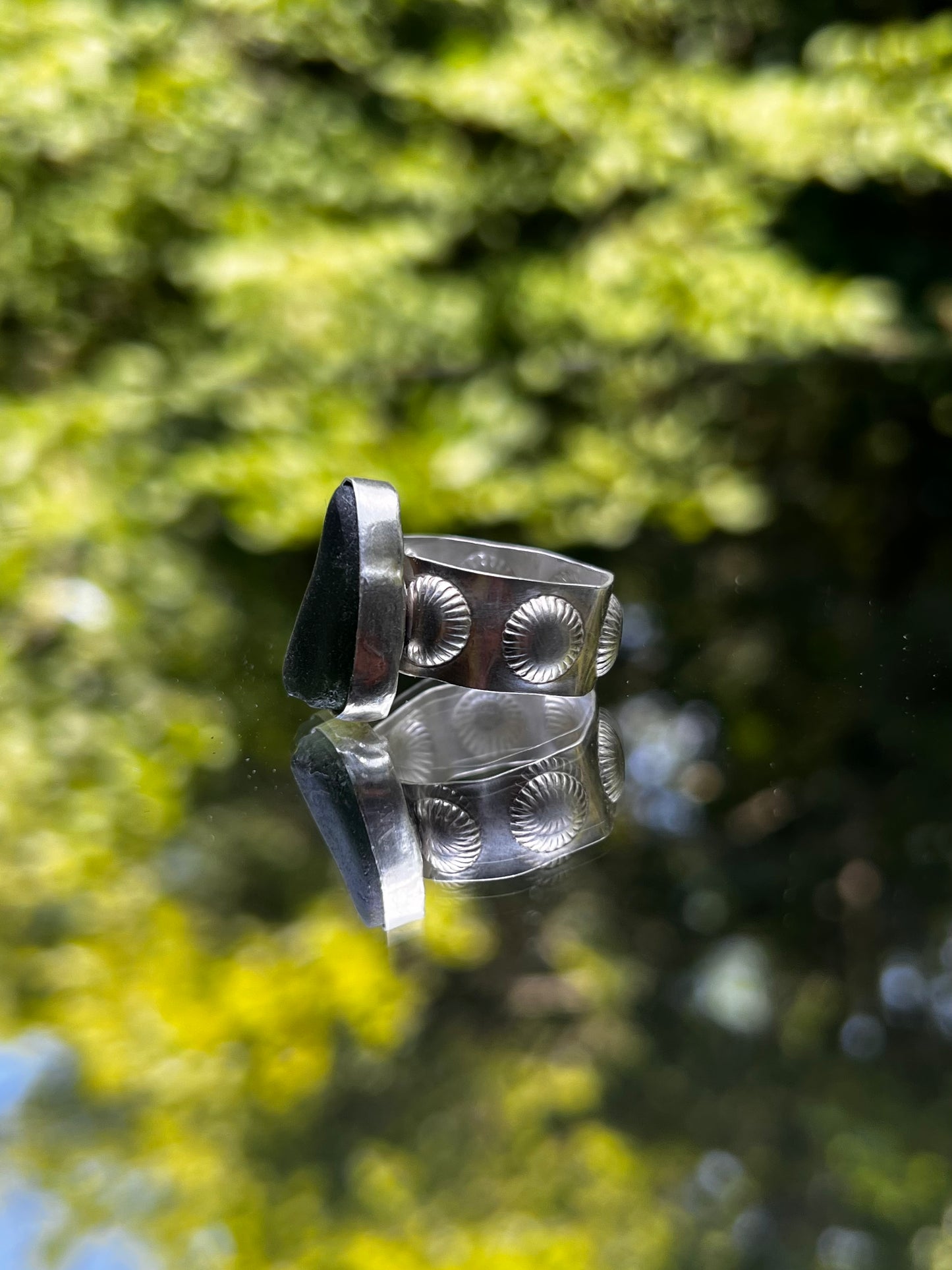 Green Sea Glass Shark Fin Ring